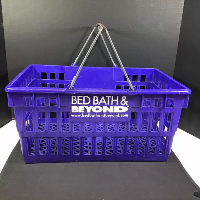 Bed Bath & Beyond Blue Hard Plastic Shopping Basket Metal Handles From Store