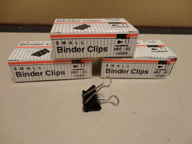 Lot of 3 Boxes of 12 Clips per Box CLI #BC-02 Small Binder Clips (36 Clips)