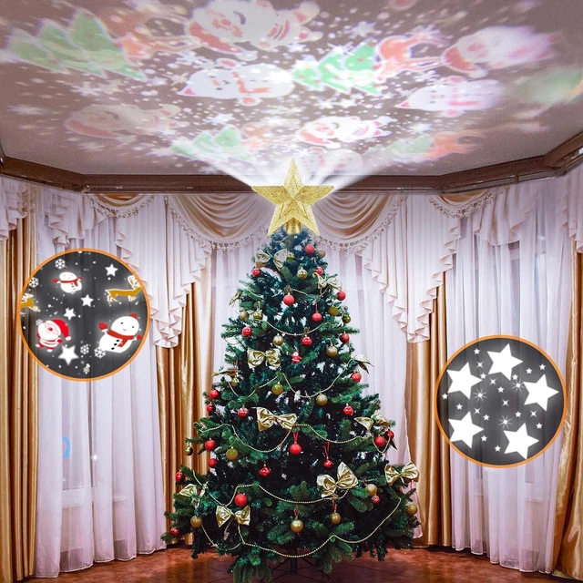 CHRISTMAS STAR TREE Topper Projector,Golden Star with Rotating