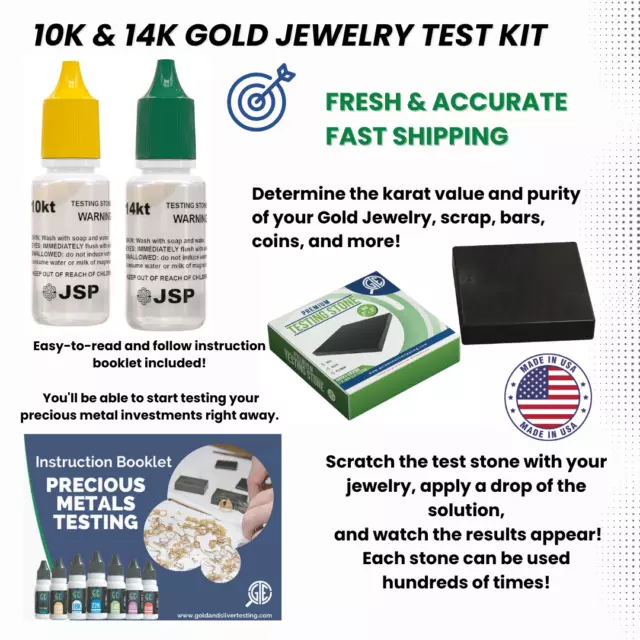 Gold Testing Kit 10k 14k Solution Acid with Scratch Stone Test Gold Authenticity