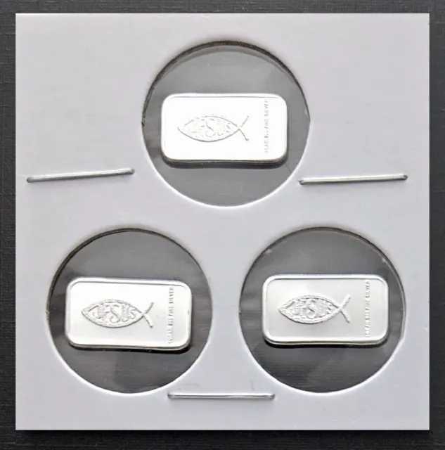 Jesus, Fish & Cross - 3 x 1g Gram Fine Silver Bars!!