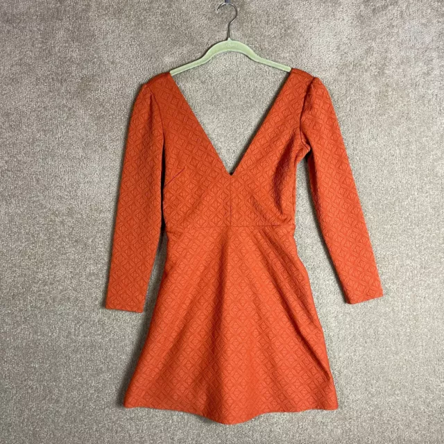 Urban Outfitters Cooperative Mini Dress Small Orange Double V Neck Long Sleeve