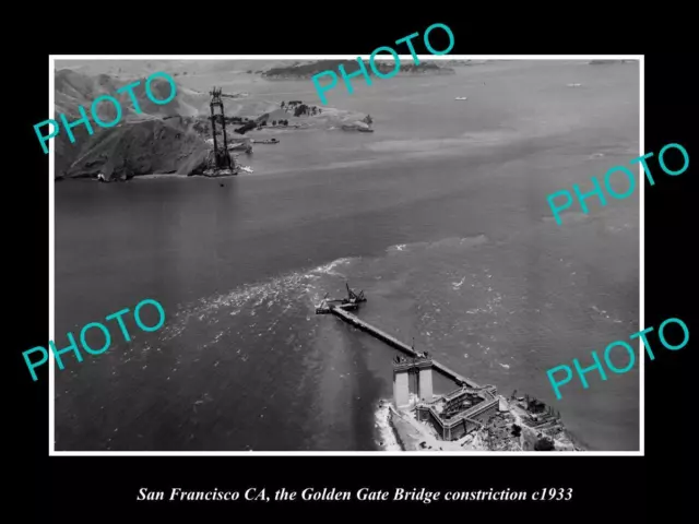 Old Large Historic Photo San Francisco Ca Golden Gate Bridge Constriction 1933 1