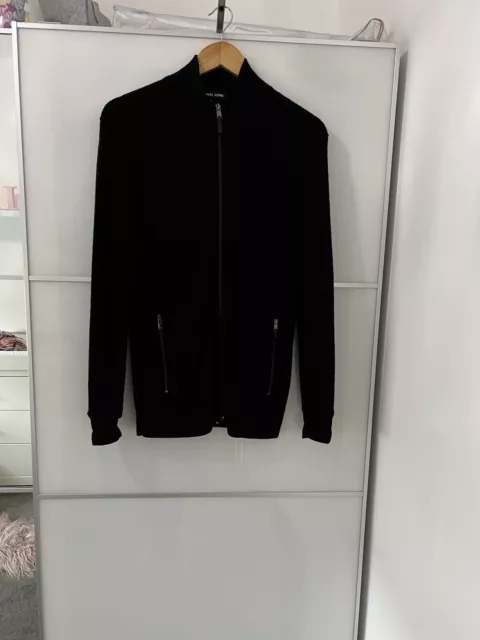 Michael Kors Cable Knit Merino Wool Black Zip Through Jumper Size M