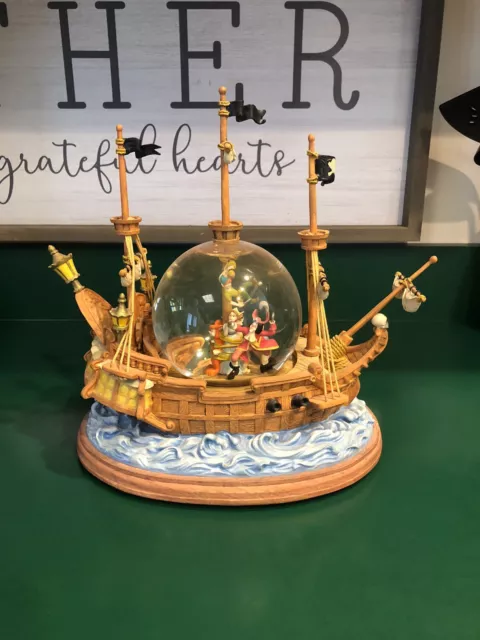 Disney Peter Pan Hook Neverland Pirate Ship You Can Fly Musical Snow Globe