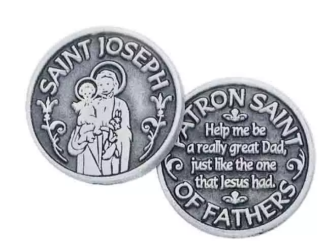 SAINT JOSEPH Patron Saint of Fathers, Pocket Token With Message, 31mm Diameter,