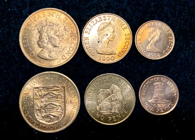 Jersey 3 Coins Set 1/12 Shilling, 1 Penny, 2 Pence (Black Spots) UNC Coins