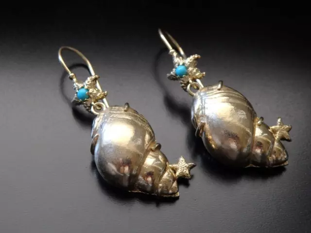 TAGLIAMONTE Earrings YGP/SS 'Seashell' Cameo+Turquoise french wire drops