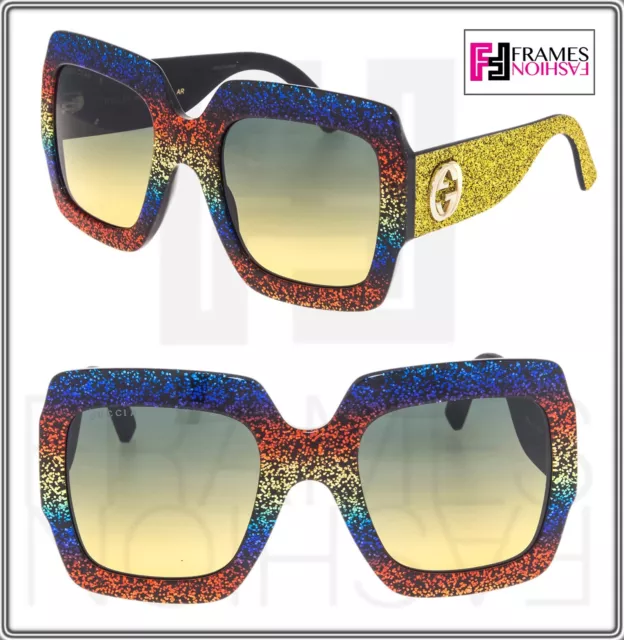 GUCCI GLITTER 0102 Oversized Rainbow Yellow Black Rubber Sunglasses GG0102S