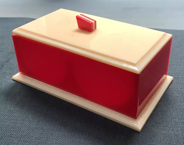 Vintage Red & Cream Art Deco Bakelite Cigarette / Trinket Box