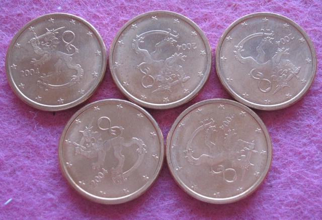 Münzen aus Finnland, 5x 1 Cent aus 2004, Konvolut, Lot, (303)