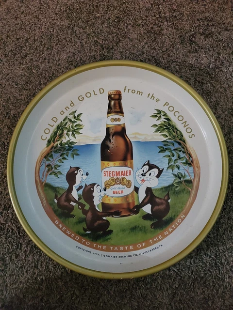 Stegmaier vintage metal Canco Beer Tray, 3 Squirrels, Cold & Gold from Poconos