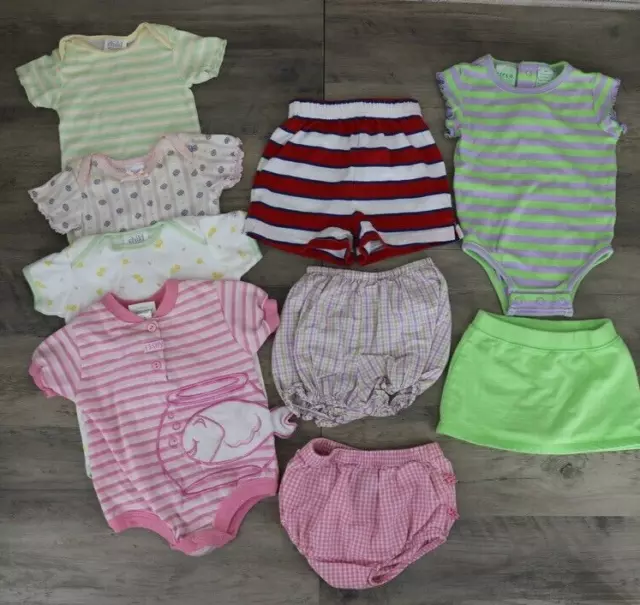 Baby Girls Lot Bundle Summer Bodysuit Tops Skirt Shorts Size 6-9 Months Multi