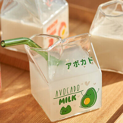 Caja de crema de vidrio resistente al calor mini contenedor cuadrado de cartón de leche de dibujos animados -OY