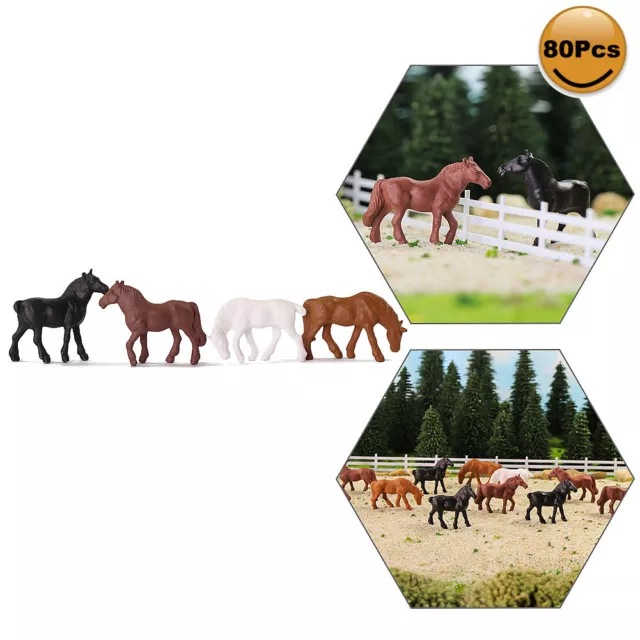 80pcs Model Trains HO Scale 1:87 Model Horses Painted Farm Animals AN8701