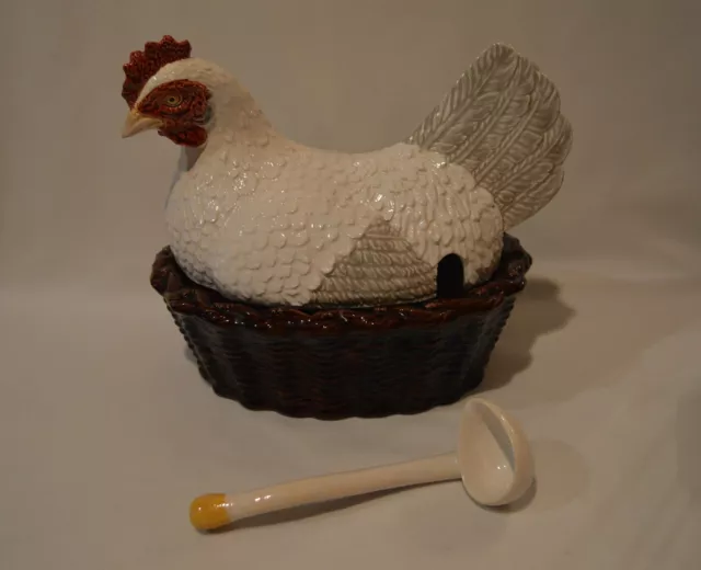 Bordallo Pinheiro Portugal Large Majolica Chicken Hen On Nest Tureen With Ladle