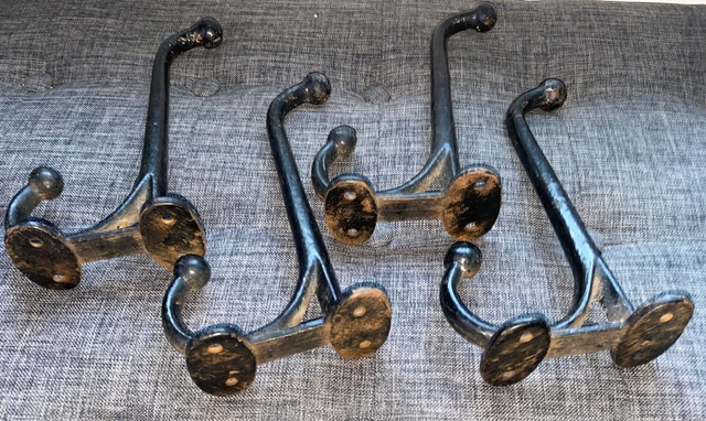 4 Genuine Vintage Coat Tack Hook Harness Large Barn Find 8” Long Black Paint 3