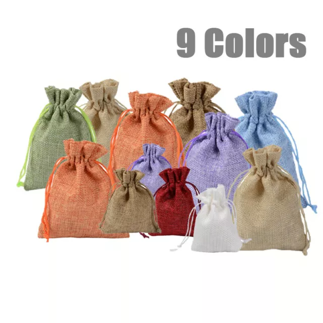 10X Colorful Burlap Jute Pouches Wedding Gift Drawstring Bags Jewelry Storay3 Pe