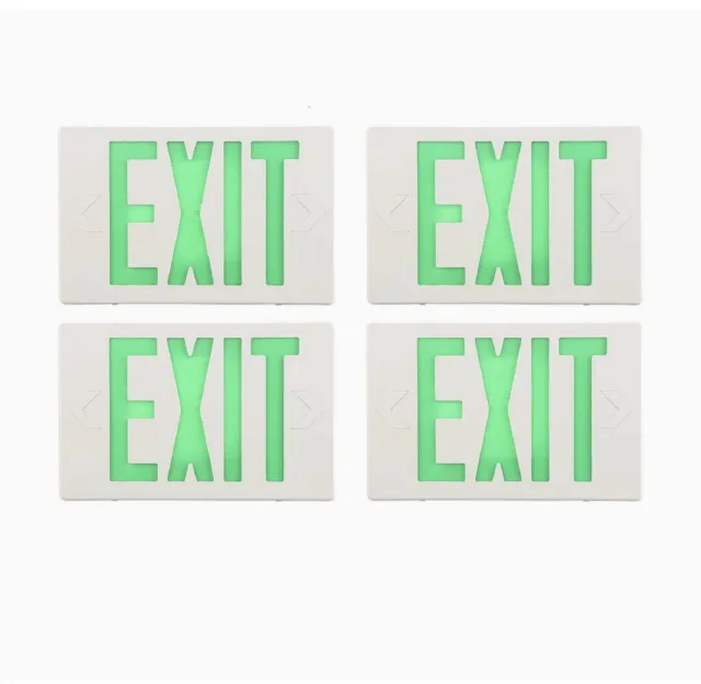 4 PACK  Double Sided Led Green Exit Sign with Battery Backup Combo Emergency