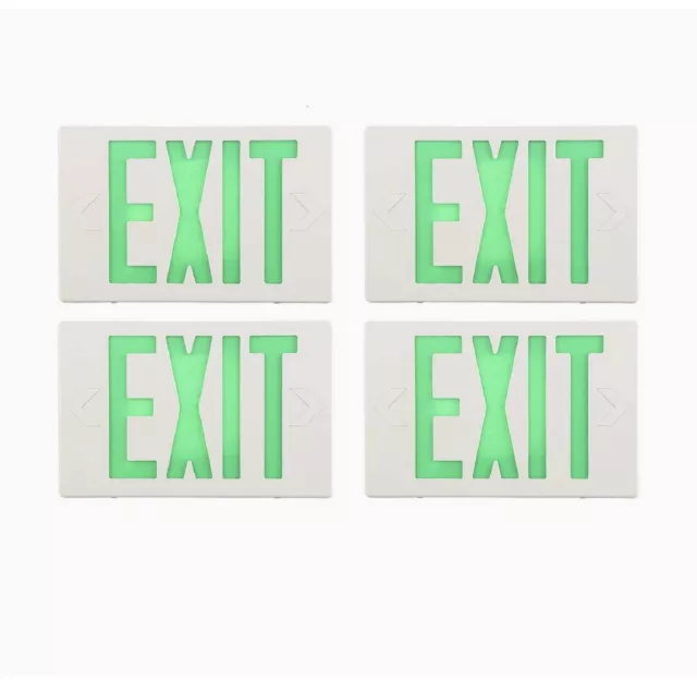 4 PACK  Double Sided Led Green Exit Sign with Battery Backup Combo Emergency