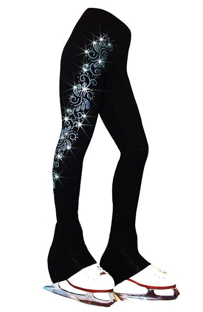 Ice Skating Pants with  "Aqua Swirls" Rhinestones Design