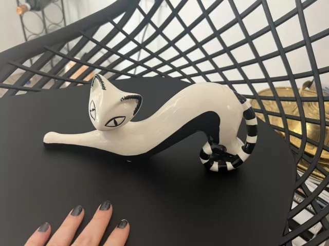 Black and White Monochrome Ceramic Cat Figurine Ornament 10”