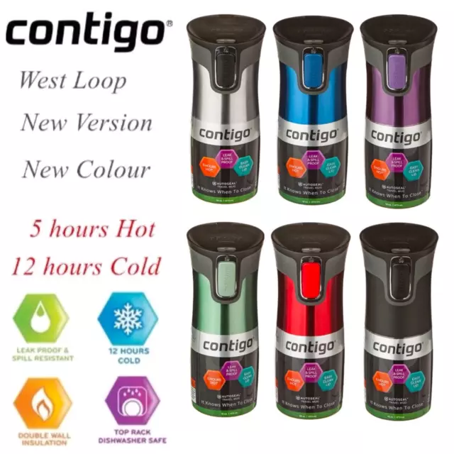 2 x Contigo West Loop Insulated Stainless Travel Mug Autoseal® Coffee 9 Colours