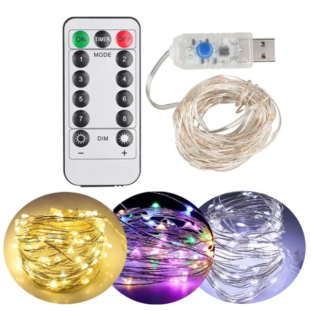 50/100/200 LED Battery/USB Plug In Fairy String Lights Copper Wire Remote Xmas 3