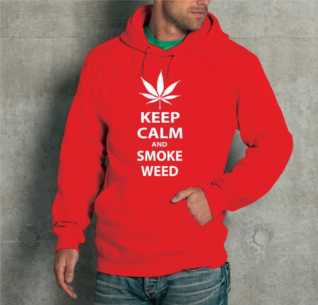 FELPA CON CAPPUCCIO UNISEX " KEEP CALM and SMOKE WEED " DONNA UOMO MARIJUANA