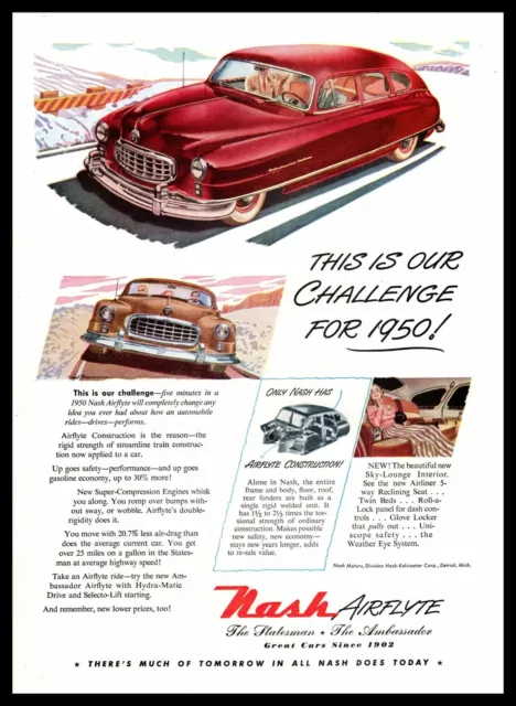 1950 Nash Ambassador Custom Sedan Super Compression Engine Vintage Print Ad