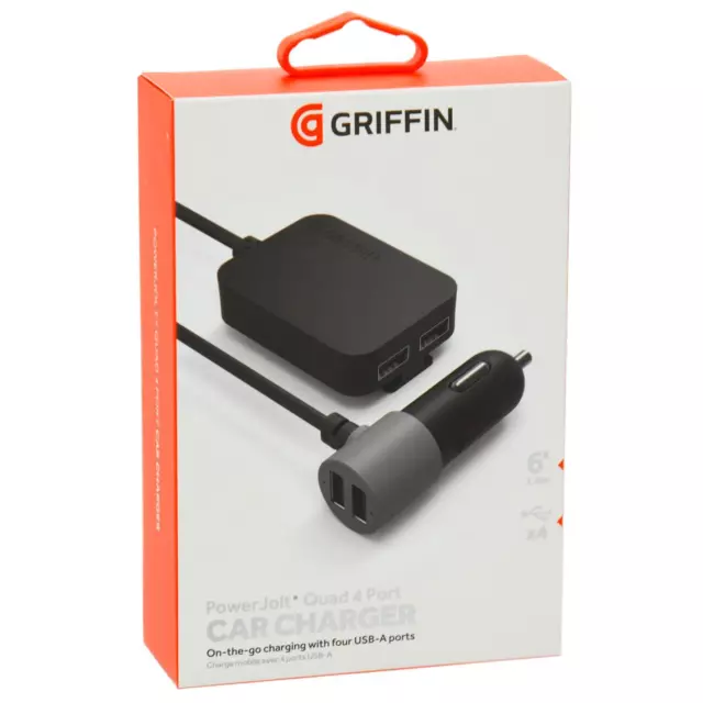 4 Port Voiture Chargeur Hub Usb-A avant Arrière Siège de 1.8m Câble Griffin