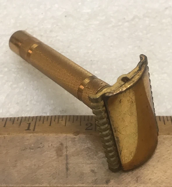 Vintage 1930S Gillette Goldtone Open Comb Reissue #17567 Safety Razor Lot 1291