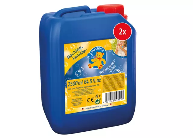 PUSTEFIX 2 x 2,5 l  Nachfüllkanister Seifenblasenflüssigkeit Bunte Blasen