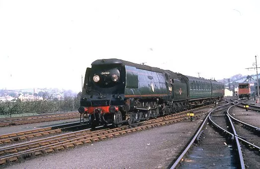 Colour Rail slide BRS 1104 of 34063 SR Battle of Britain steam loco