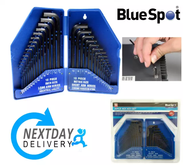 BlueSpot Metric & Imperial Hex Allen Key Long Set Kit Allan Alan Alen 30 Pce A13