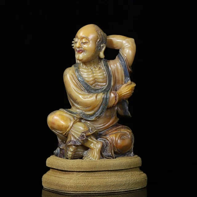 Chinese Exquisite Handmade Luohan carving Shoushan Stone Statue