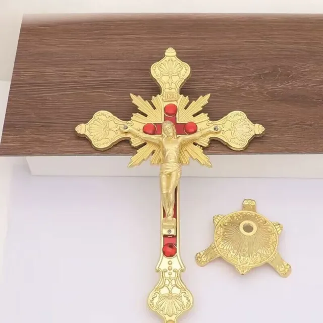 10" Jesus Antique Gold INRI Catholic Altar Standing Religious Crucifix with Base