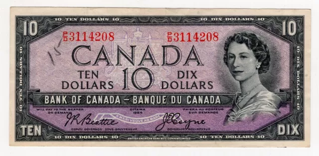 1954 Bank Of Canada Ten 10 Dollar Bank Note Pd 3114208 Nice Bill