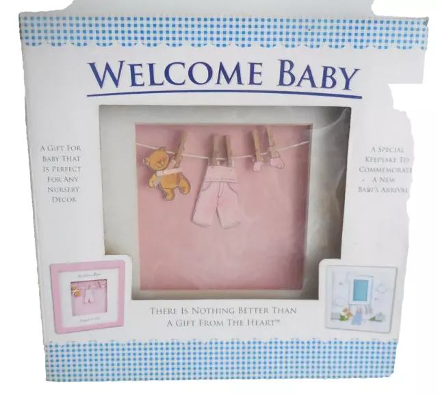 Welcome Baby Shadowbox Nursery Decor Keepsake Picture Pink Girl Clothesline