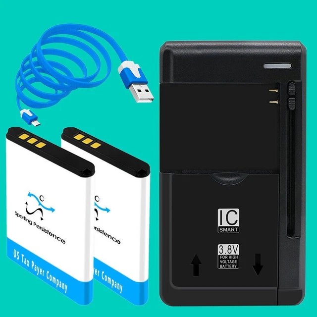 Long Endurance 2x 1600mAh Durable Battery Wall Charger Cable for Doro 7050 Phone