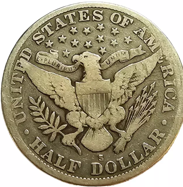 1915-S Barber Half Dollar Coin, 90% Silver Coin FREE Shipping