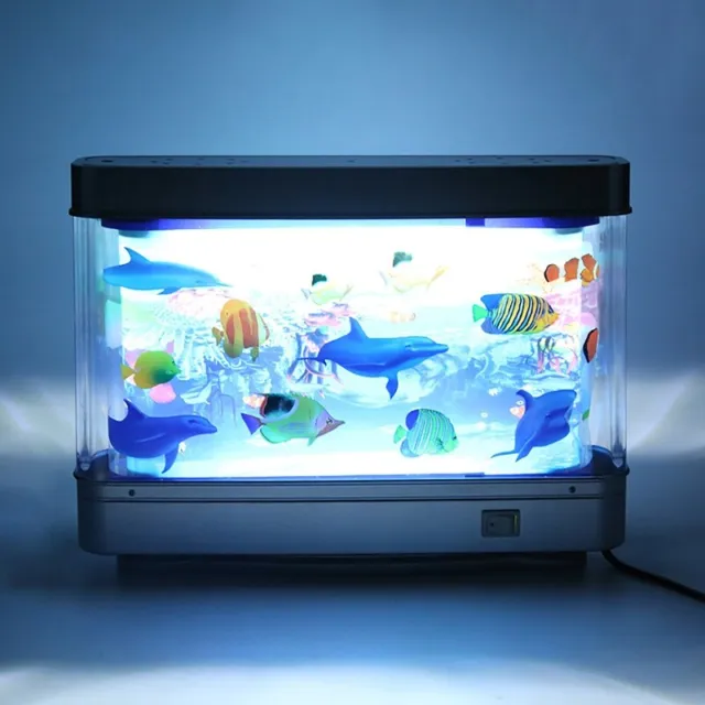 Mini Fish Tank Aquarium Sea View Fish LED Light Lamp Desktop Ornamental Decor 2