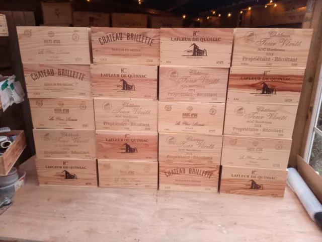 Wooden Wine Box Crate ~ 6 bottle. French, Storage, Office, CD ~ CLEARANCE BOXES