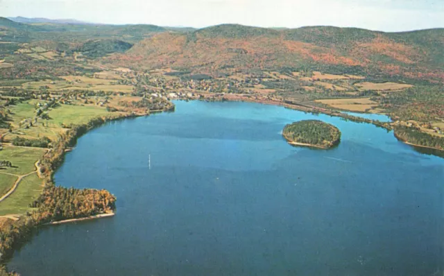 Postcard VT Brighton Island Pond (Random) Aerial View Essex County New England