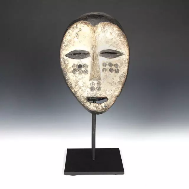 African Hand-Held Family Mask Lega Carved Painted Wood Drc C. Africa 20Th C.