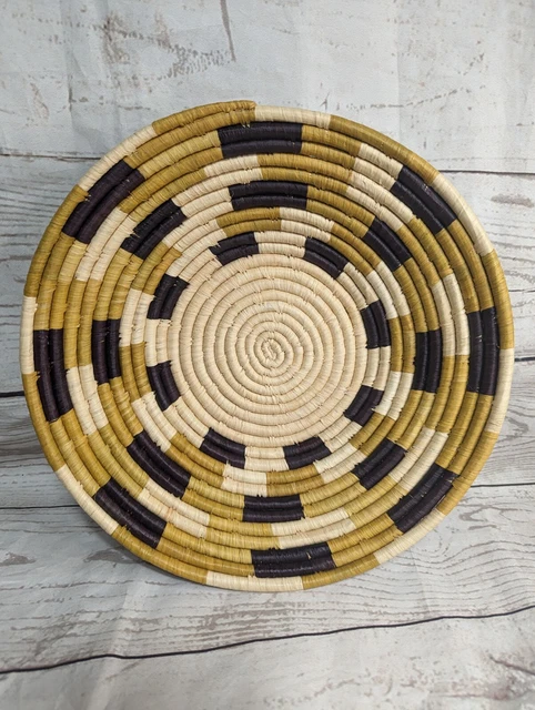 Handmade Woven Sea Grass Basket Bowl BOHO Beige Black Gold