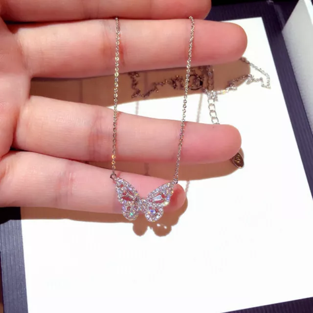 Wedding Women Butterfly Necklace Pendant 925 Silver,Gold Cubic Zircon Jewelry