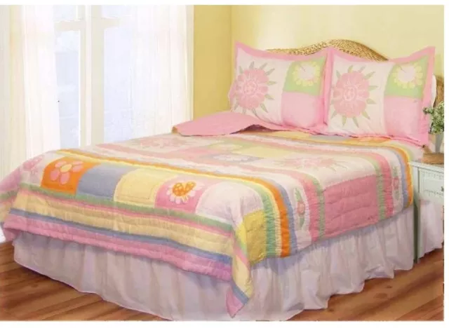 GIRLS MARI GARDEN Full (double) QUILT SET: TEEN LADYBUG PINK DOTS BEDDING