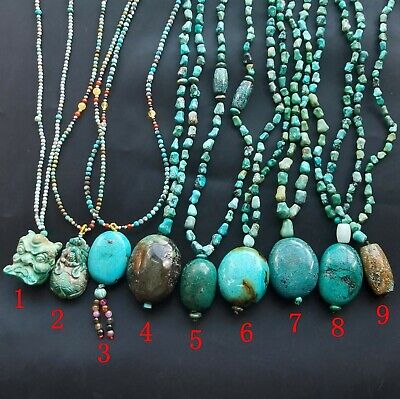 20" Genuine Hubei old Turquoise necklaces,faceted,natural mixcolor stone Unisex