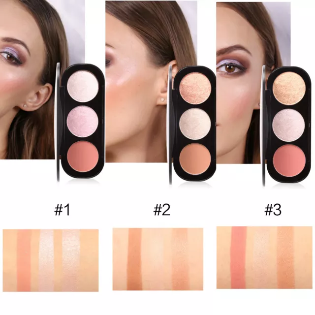 FOCALLURE 3 Color Blush Highlighter Bronzer Palette Contour Shadow Powder Gesich